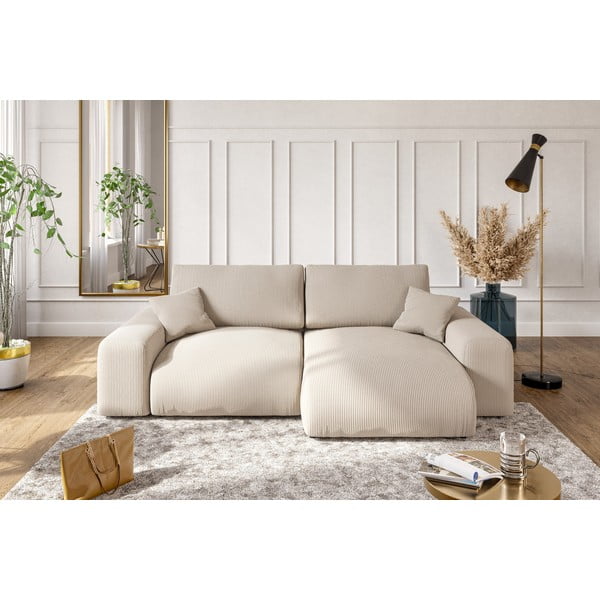 Colțar bej cu tapițerie din catifea reiată  (cu colț variabil) Justin – Ropez-image-4