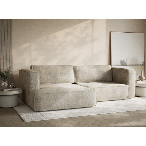 Colțar bej extensibil/cu spațiu de depozitare cu tapițerie din chenille (cu colț pe partea stângă/cu șezlong) Velto – Maison de Rêve-image-4