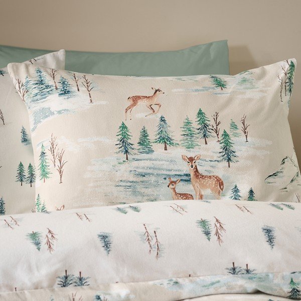 Lenjerie de pat în culoare naturală din flanelă pentru pat de o persoană 135x200 cm Brushed Christmas Deer – Catherine Lansfield-image-4