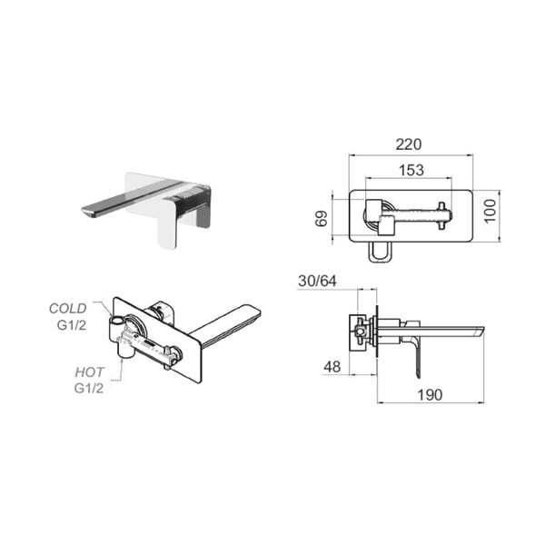 Baterie aurie pentru chiuvetă încastrată (1 ieșire) Spy – Sapho-image-3