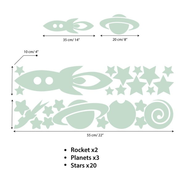 Set autocolante fosforescente de perete Ambiance Rocket Stars and Planets-image-2