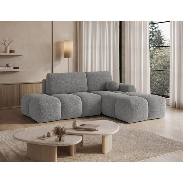 Colțar gri extensibil/cu spațiu de depozitare cu tapițerie din țesătură bouclé (cu colț pe partea dreaptă/cu șezlong) Vittario – ELTAP-image-2