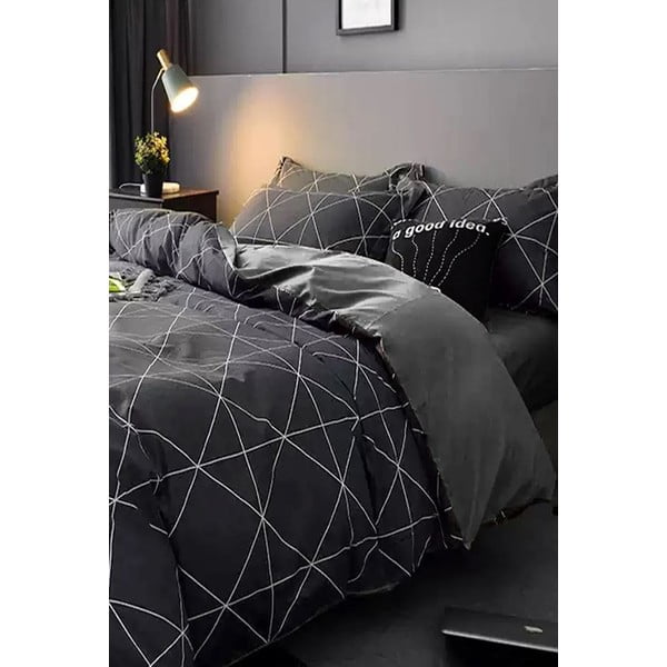 Lenjerie de pat gri închis din bumbac pentru pat dublu-extins și cearceaf 200x220 cm – Mila Home