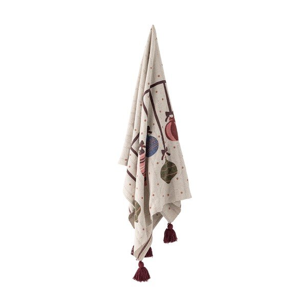 Pătură bej din bumbac reciclat 130x160 cm  cu model de Crăciun Ornamentia – Bloomingville-image-2