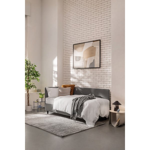 Pat gri tapițat cu spațiu de depozitare cu saltea 90x200 cm Avela – Bonami Selection-image-1
