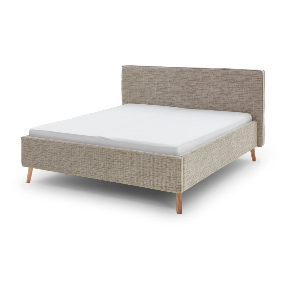 Pat matrimonial bej tapițat cu spațiu de depozitare cu somieră 180x200 cm Riva – Meise Möbel
