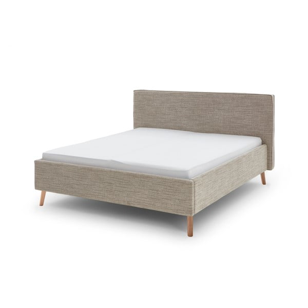 Pat matrimonial bej tapițat cu spațiu de depozitare cu somieră 180x200 cm Riva – Meise Möbel