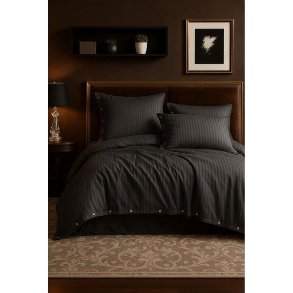 Lenjerie de pat gri închis din bumbac ranforcé pentru pat de o persoană 140x200 cm Como Striped – Mila Home Luxury-image-2