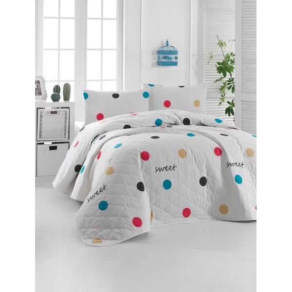 Cuvertură de pat cu 2 fețe de pernă din bumbac ranforce Mijolnir Snoker, 225 x 240 cm, alb-image-1