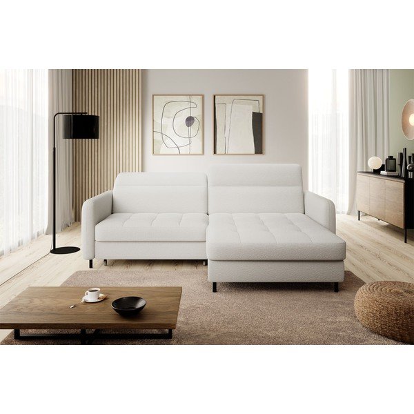 Colțar crem extensibil/cu spațiu de depozitare cu tapițerie din țesătură bouclé (cu colț pe partea dreaptă/cu șezlong) Gomsi – ELTAP-image-3