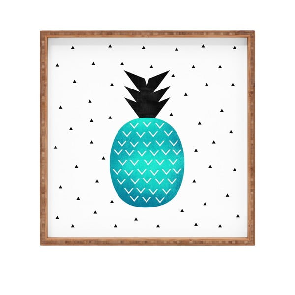 Tavă decorativă din lemn Blue Pineapple, 40 x 40 cm