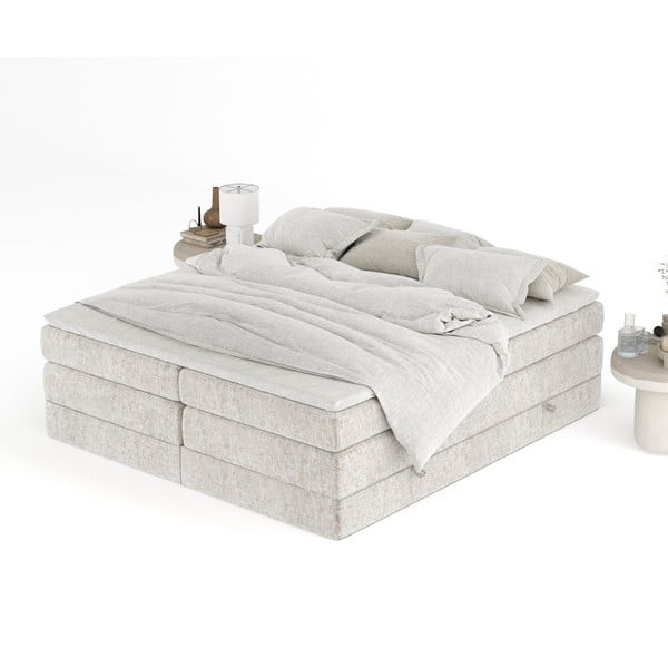 Pat boxspring bej cu spațiu de depozitare/fără tăblie 200x200 cm Juniper – Maison de Rêve-image-4