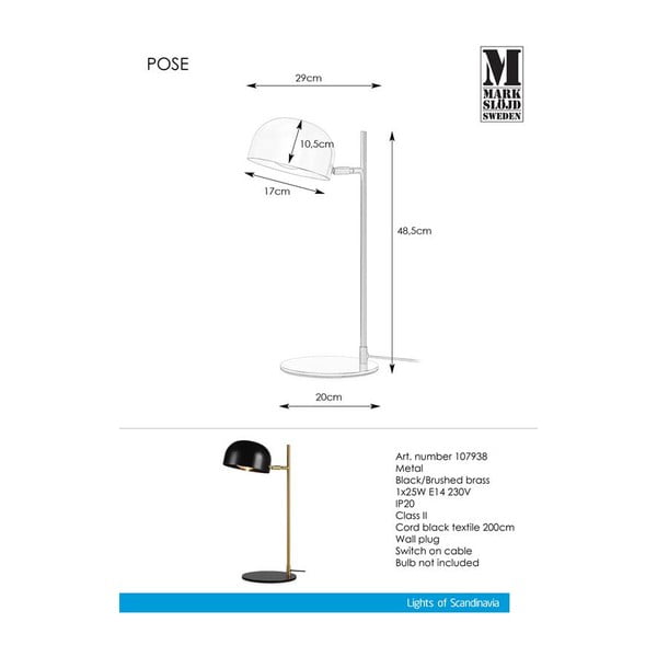 Veioză Markslöjd Pose Table, negru-alămiu-image-2