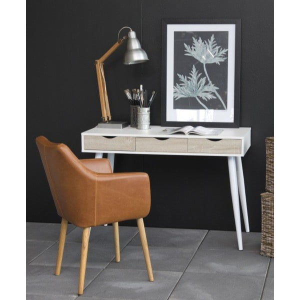 Birou cu 3 sertare cu aspect de lemn Actona Neptun, alb-image-2