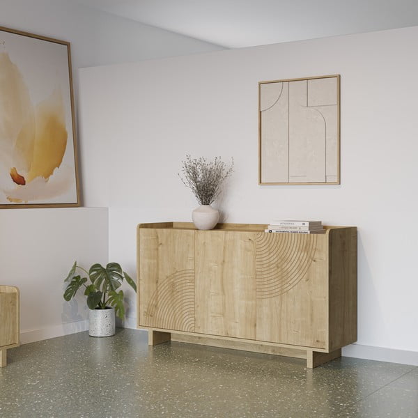 Comodă în culoare naturală cu aspect de lemn de stejar 140x80x40 cm Daira – Marckeric-image-2