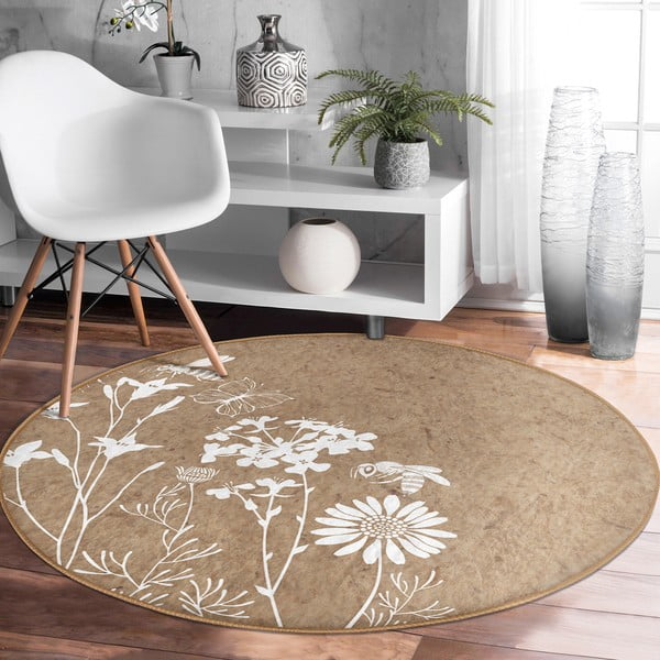 Covor rotund  maro deschis lavabil adecvat și  pentru aspiratoare robot   ø 80 cm Comfort – Mila Home-image-3