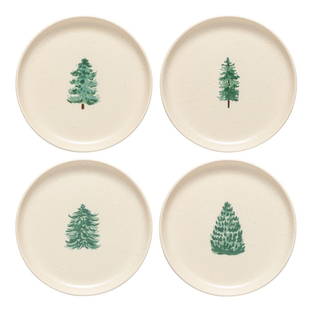 Farfurii crem 4 buc. pentru desert din gresie ø 22 cm cu model de Crăciun Pacifica Christmas Tree – Casafina