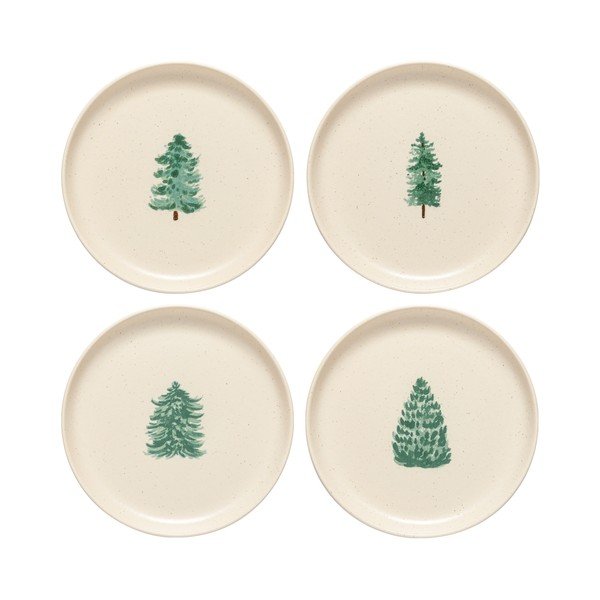 Farfurii crem 4 buc. pentru desert  din gresie ø 22 cm  cu model de Crăciun Pacifica Christmas Tree – Casafina