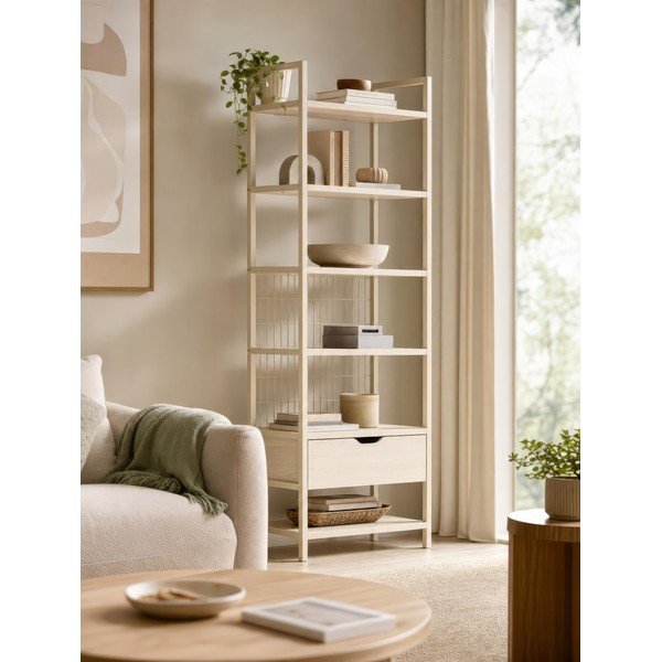 Bibliotecă crem din oțel 60x179,5x40 cm Amara – Marckeric-image-2