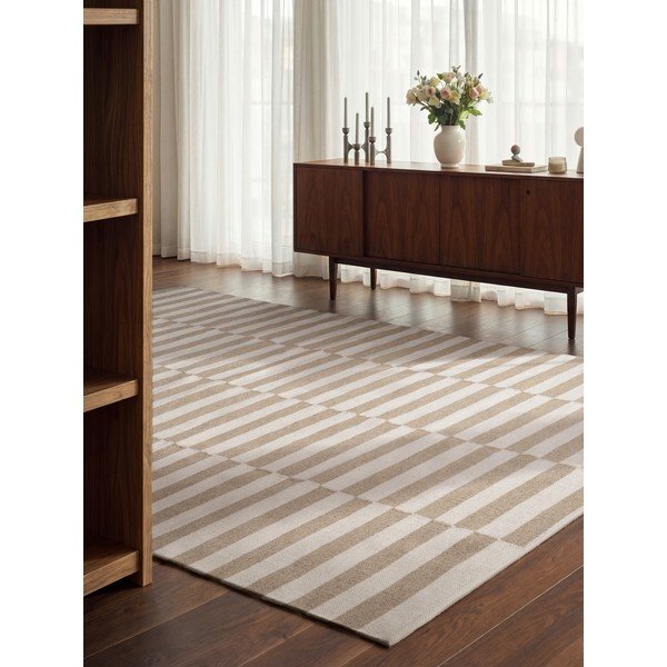Covor alb/maro deschis reversibil/țesut manual din lână 200x300 cm Vika – Hanse Home-image-1