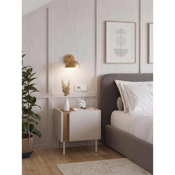 Noptieră crem/în culoare naturală cu aspect de lemn de stejar Lucile – Marckeric-image-1