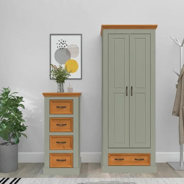 Comodă verde/în culoare naturală deschisă din lemn de pin 45x100x40 cm Selma – Støraa-image-1