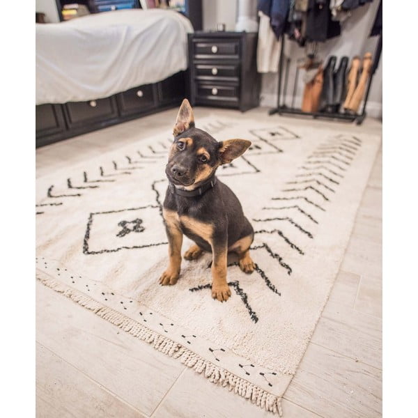 Covor crem lavabil/țesut manual din bumbac 170x120 cm Bereber Rhombs – Lorena Canals-image-1