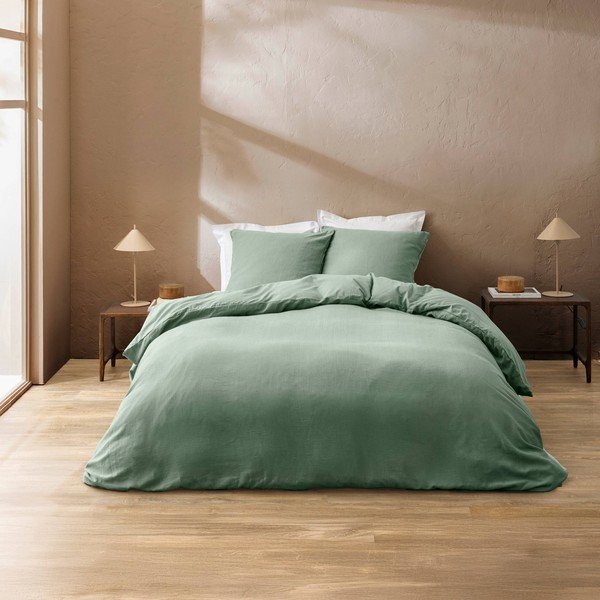 Lenjerie de pat verde din bumbac pentru pat dublu cu 3 piese 240x220 cm Clara – douceur d'intérieur