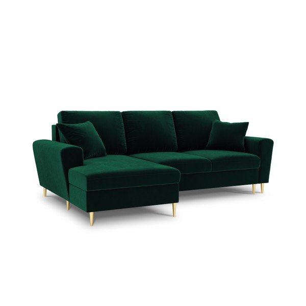 Colțar verde extensibil, cu spațiu de depozitare cu tapițerie din catifea (cu colț pe partea stângă, cu șezlong) Kyoto – Cosmopolitan Design-image-1