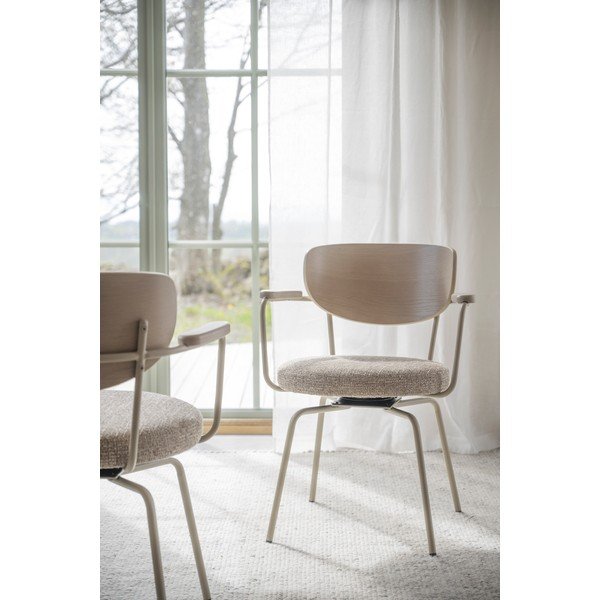 Scaun de dining bej/crem cu cotiere din metal Merrick – Rowico-image-1