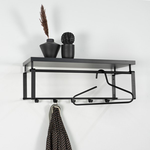 Cuier de perete negru cu raft din metal 70 cm Rex – Spinder Design-image-1
