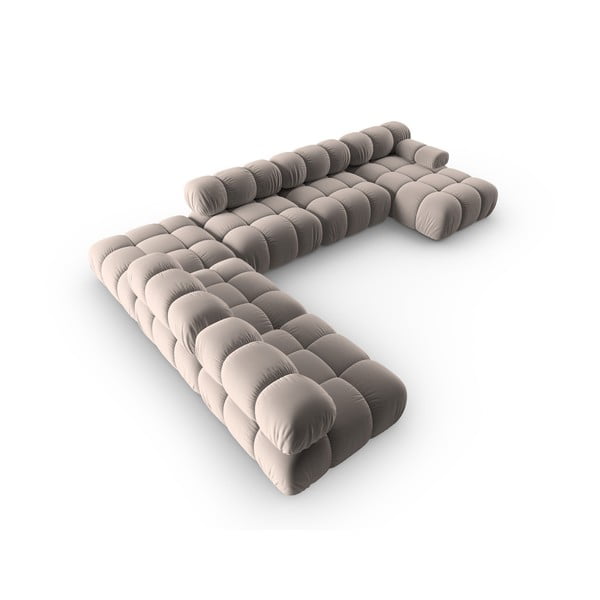 Colțar modular maro deschis cu tapițerie din catifea (cu colț pe partea stângă /în formă de "U") Bellis – Micadoni -image-4