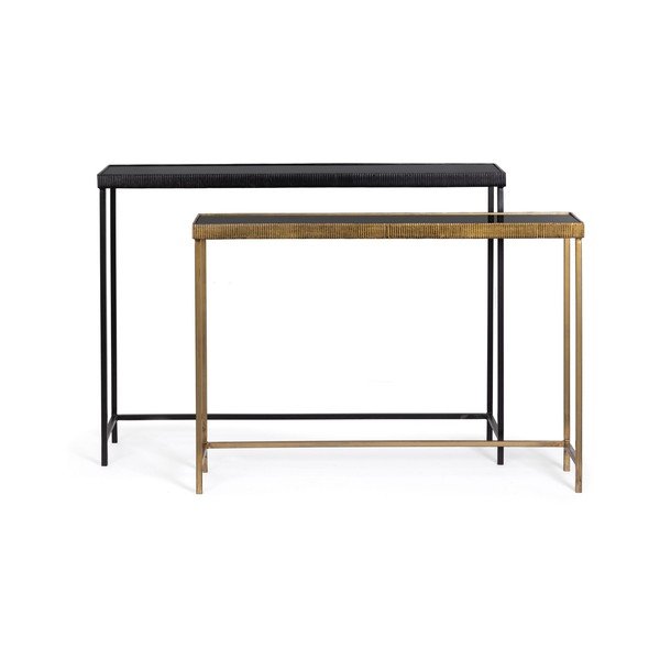 Mese consolă negre/aurii 2 buc. cu blat din sticlă 26x107 cm Yamir – Bizzotto