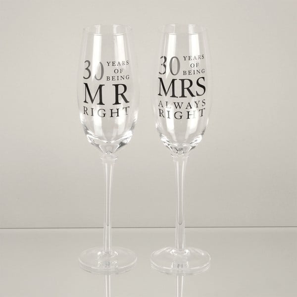 Set 2 pahare șampanie pentru aniversarea a 30 ani Amore Mrs. Always Right, 180 ml
