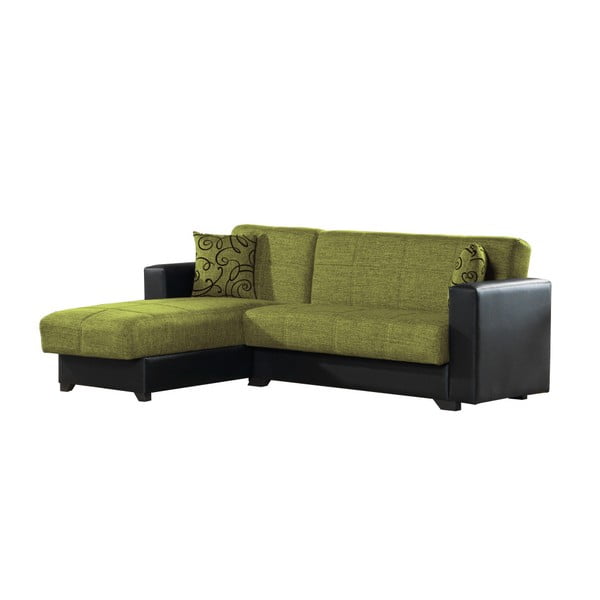 Canapea colț extensibilă cu spaţiu de depozitare, Esidra Chaise Longue, verde - negru