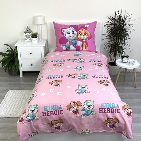Lenjerie de pat pentru copii roz din bumbac pentru pat de o persoană 140x200 cm Paw Patrol "Heroic" – Jerry Fabrics-image-2