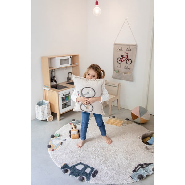 Covor pentru copii crem lavabil/țesut manual din bumbac ø140 cm Wheels – Lorena Canals-image-4