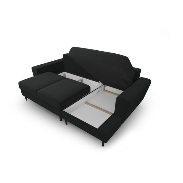 Colțar negru extensibil, cu spațiu de depozitare cu tapițerie din catifea (cu colț pe partea dreaptă, cu șezlong) Kyoto – Cosmopolitan Design-image-3