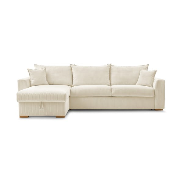 Colțar crem extensibil cu tapițerie din catifea reiată  (cu colț variabil) Augustin – Bobochic Paris