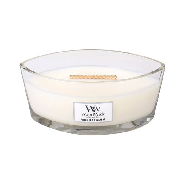 Lumânare parfumată WoodWick, aromă de ceai alb și iasomie, 453 g, 50 ore