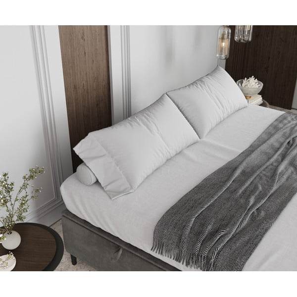 Pat matrimonial gri deschis tapițat cu spațiu de depozitare 160x200 cm Tate – Maison de Rêve-image-4