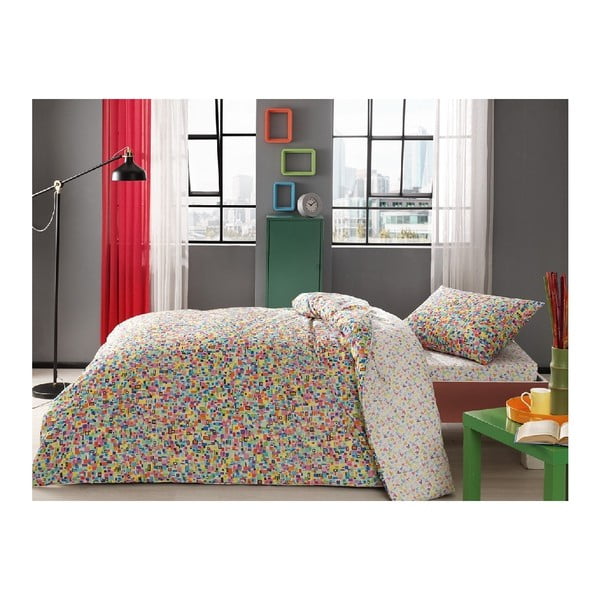 Set lenjerie de pat din bumbac pentru pat de o persoană Ranforce Rainbow Dots, 160 x 220 cm