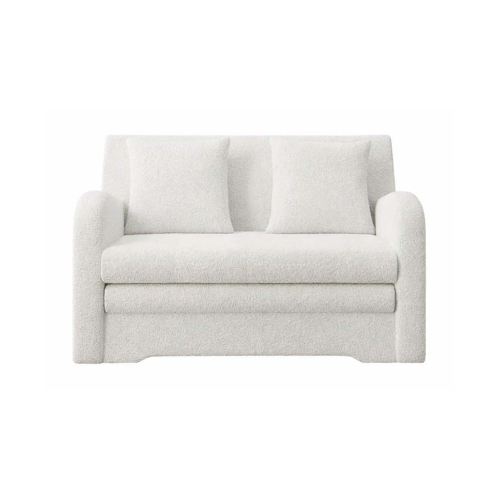 Canapea albă extensibilă/cu spațiu de depozitare cu tapițerie din țesătură bouclé 130 cm Ario – ELTAP