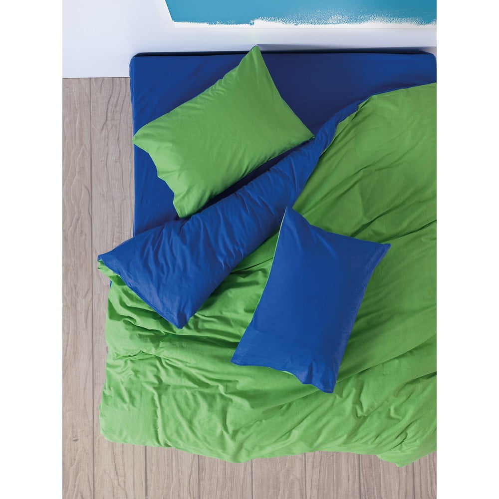 Lenjerie de pat verde-albastră din bumbac ranforcé pentru pat dublu, extinsă cu cearceaf inclus, cu 4 piese 200x220 cm Sage – Mijolnir