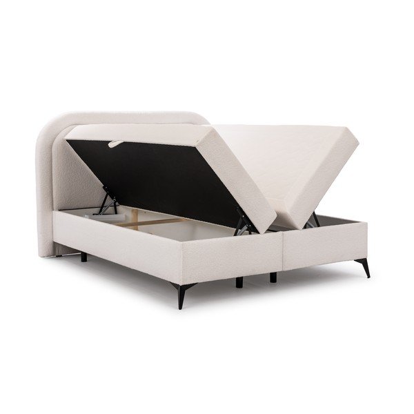Pat boxspring alb cu spațiu de depozitare 160x200 cm Ornes – Ropez-image-3
