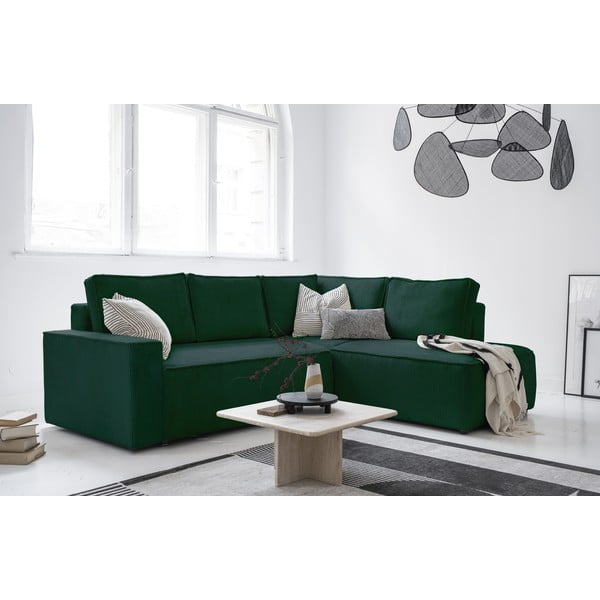 Colțar verde închis extensibil cu tapițerie din catifea reiată  (cu colț pe partea dreaptă) Brave Dave – Miuform-image-3