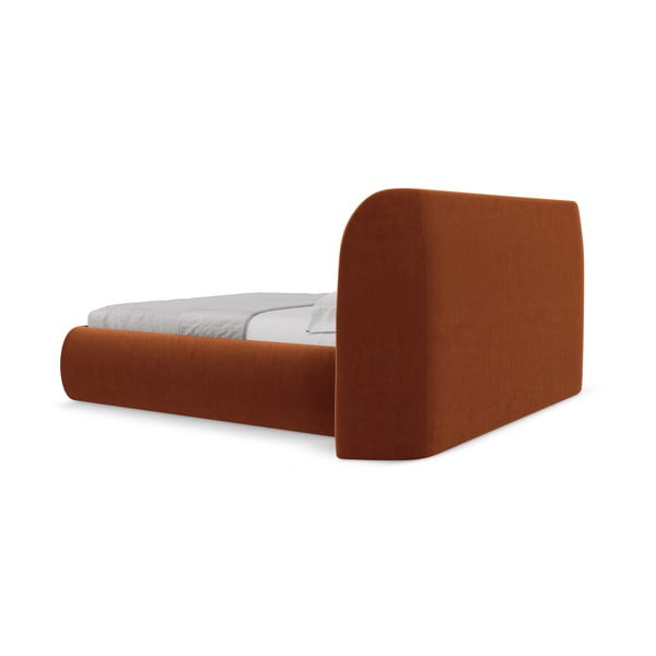 Pat matrimonial teracotă tapițat cu spațiu de depozitare cu somieră 180x200 cm Hauke – Makamii-image-4