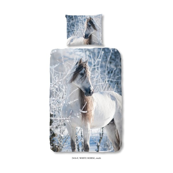 Lenjerie de pat din flanel pentru copii Good Morning White Horse, 140 x 200 cm