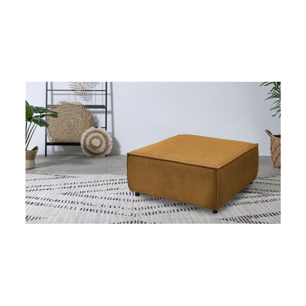 Taburet modular galben muștar cu tapițerie din catifea reiată Nihad modular – Bobochic Paris-image-1