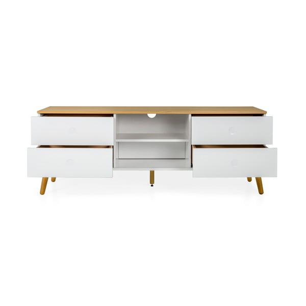Masă TV cu detalii în decor de stejar Tenzo Dot, lățime 162 cm, alb-image-4